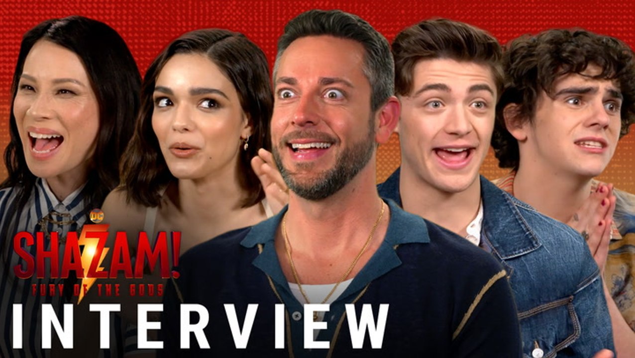 'Shazam 2' Interviews | Zachary Levi, Rachel Zegler, Lucy Liu, Asher Angel, Jack Dylan Grazer