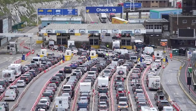Queues of lorries and cars at Port of Dover as hectic summer travel period begins