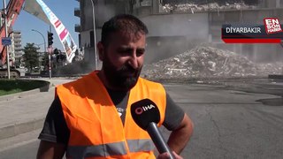 Diyarbakır'da hasarlı bina yıkılırken Türk bayrağı fark edildi: Çalışmalar durduruldu