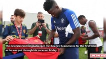 Onana meets his teammates as he's pictured taking part in Man Utd training