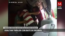 Tráiler es asaltado en Cuitláhuac, Veracruz; el operador es agredido con un bate de beisbol