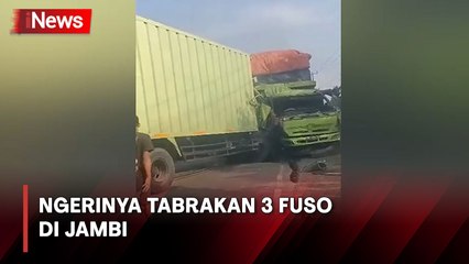 3 Truk Fuso Tabrakan Beruntun di Jambi, Evakuasi Pengemudi Dramatis