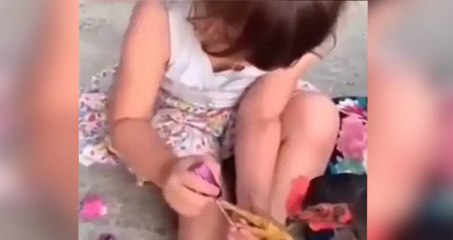 Küçük kızın tavuğa oje sürdüğü anlar gündem oldu