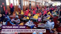 Peringati Hari Anak Nasional, Ratusan Anak-Anak Melukis di Stasiun Kereta Api Cilacap