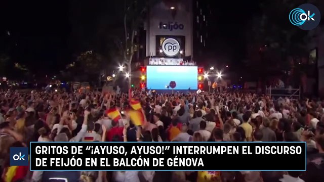 Gritos de ¡Ayuso, Ayuso! interrumpen el discurso de Feijóo en el balcón de Génova
