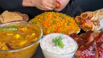 ASMR EATING VEG BIRYANI,POORI ALOO CURRY,PANEER ROLL,SAMOSA,