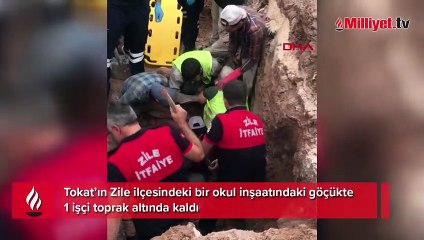 Tokat’ta okul inşaatında göçük! 1 işçi yaralı