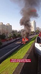 Veículo pega fogo na marginal da BR 101 em Itapema