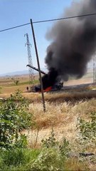 Uşak'ta vinç alev alev yandı