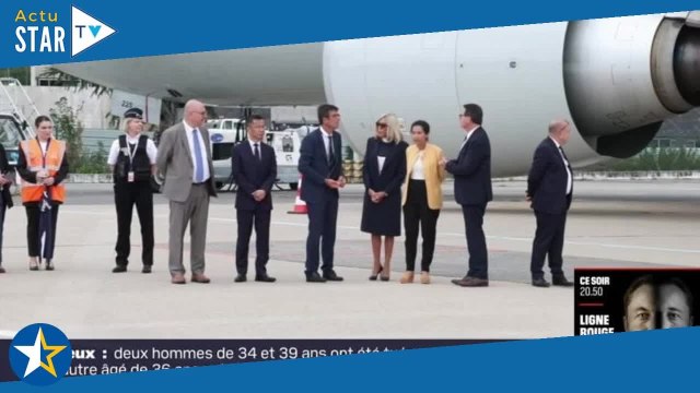 Brigitte Macron : lunettes noires sur les yeux, vêtue de ses couleurs d’été fétiches, elle dit adieu