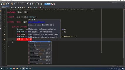 Generar los números pares del 0 hasta n número y excluir un número en Java