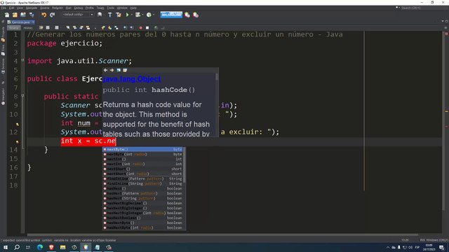 Generar los números pares del 0 hasta n número y excluir un número en Java
