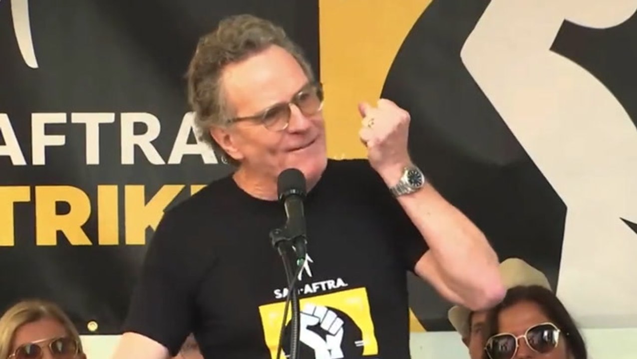 Bryan Cranston joins striking actors and writers at New York protest