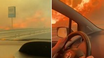 Wildfire burns metres away from cars driving on Italy highway