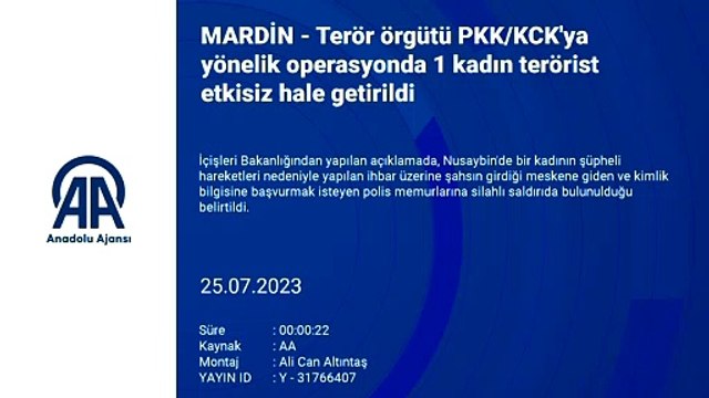 Terör örgütü PKK/KCK'ya yönelik operasyonda 1 kadın terörist etkisiz hale getirildi