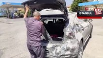 Sultangazi'de hafriyat kamyonundaki beton otomobilin üzerine döküldü