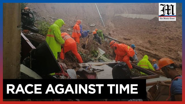Rescuers search for survivors buried in the Benguet landslide due to Super Typhoon 'Egay'