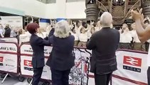 Ozzy the Bull unveiled at Birmingham New Street with Sharon Osbourne & Ozzy's elder sister Jean - footage from Network Rail