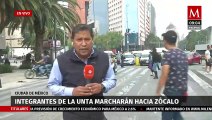 Integrantes de la UNTA avanzan sobre Paseo de la Reforma hacia el Zócalo de la Ciudad de México