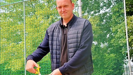 Nottinghamshire County Cricket Club professional Luke Fletcher officially opens the new nets at Collingham.