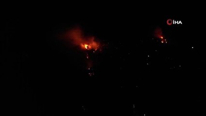 Çanakkale'de gece başlayan orman yangını havadan görüntülendi