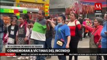 Locatarios recuerdan a las víctimas del incendio en la Central de Abasto de Toluca