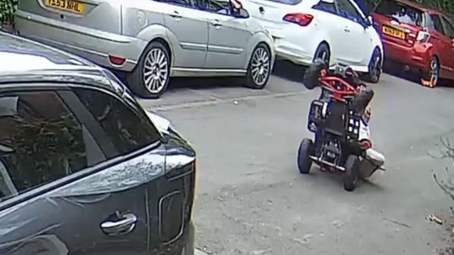 Man learns the meaning of 'bad idea' after attempting a wheelie on kids' Quad Bike