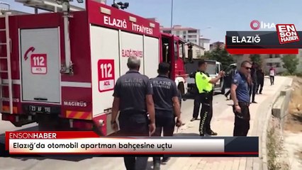 Elazığ’da otomobil apartman bahçesine uçtu