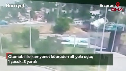 Otomobil ile kamyonet köprüden alt yola uçtu! 1 çocuk, 3 yaralı