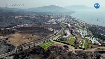 Rodos’ta yangın sonrası oluşan tahribat havadan görüntülendi