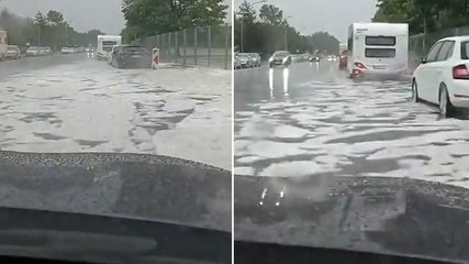 Ice covers road in Germany as extreme weather hits country