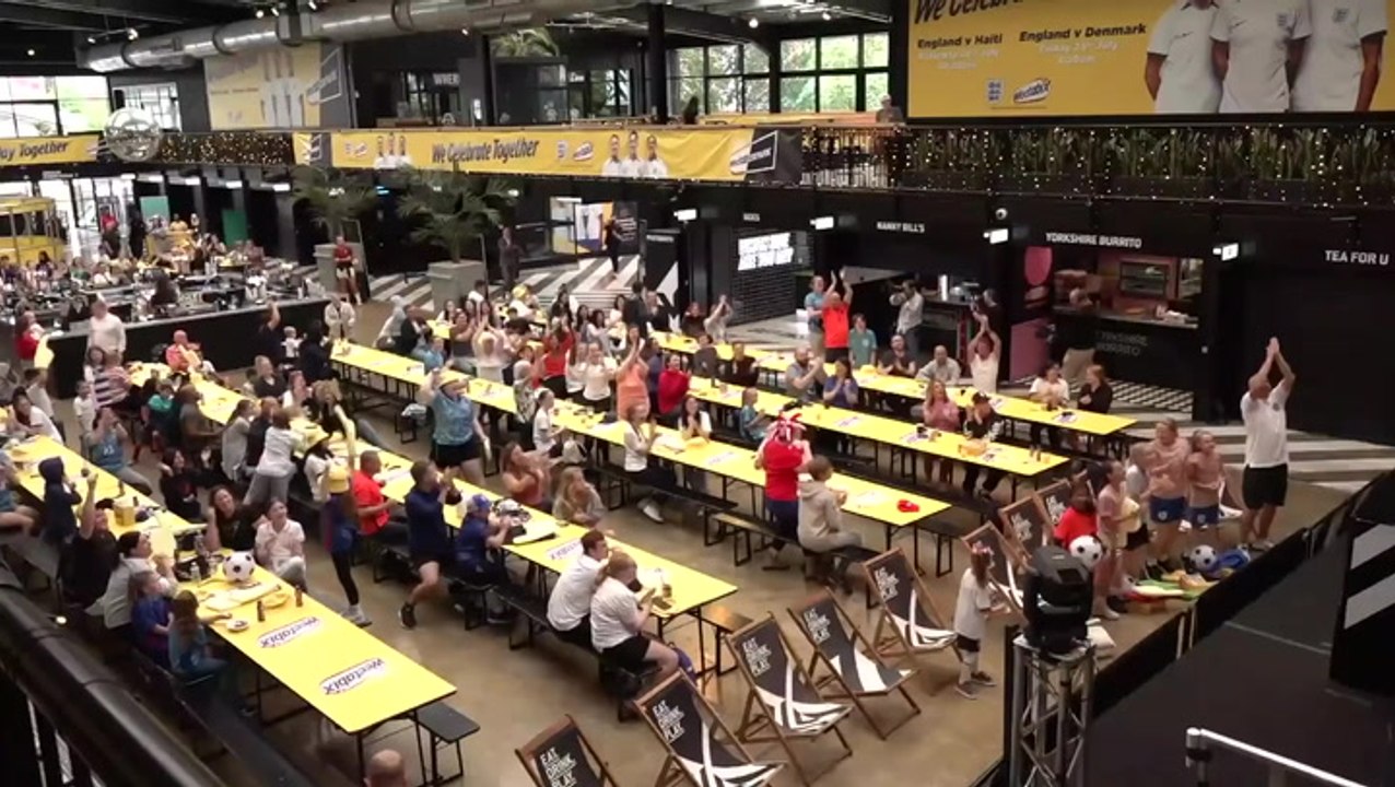 England fans celebrate at Boxpark in Lionesses win against Denmark in World Cup