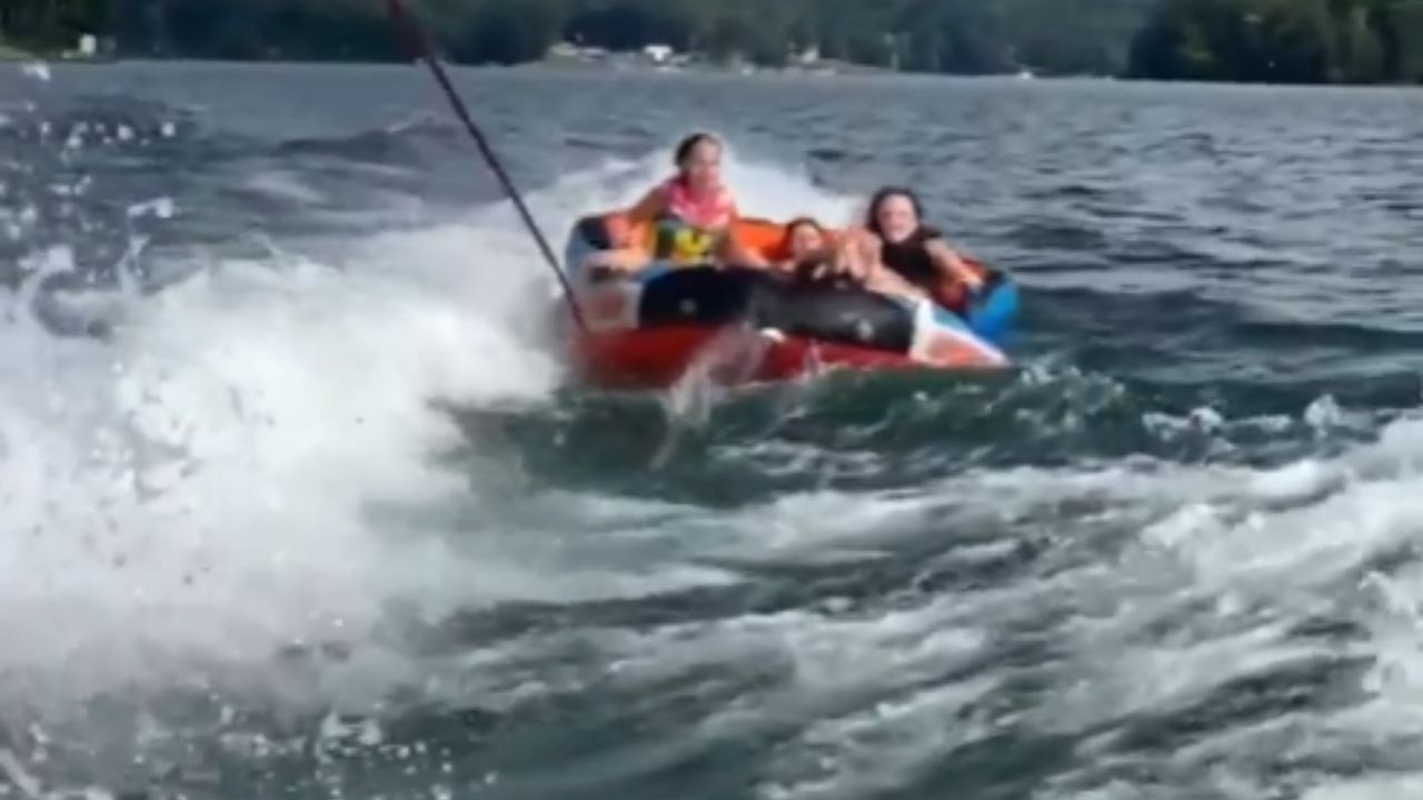 'WOW!' - Kids LAUNCHED into the air after their tube hits a ruthless wave
