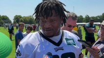 Jalen Carter talks to media after second open practice of training camp