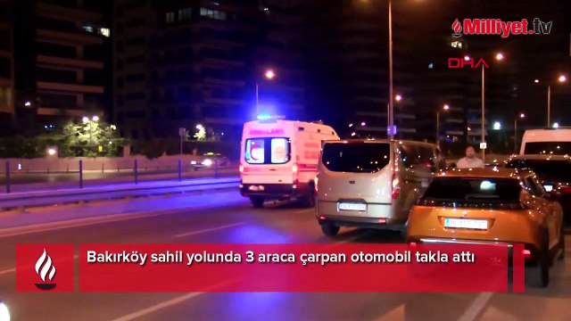 3 araca çarpan otomobil takla attı! Yaralılar var