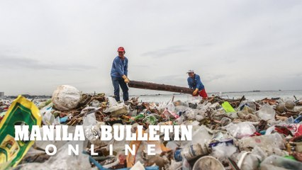 DENR and MMDA workers pick-up trash and debris in Dolomite Beach due to typhoon Egay