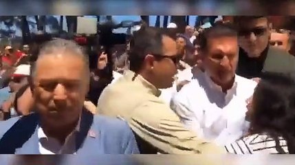 Mustafa Sarıgül, Kılıçdaroğlu’na tepki gösteren bir eylemciyi kolundan tutarak sürüklemeye çalıştı