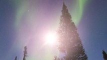 A captivating view of the Northern Lights and the moon *Aurora Borealis*