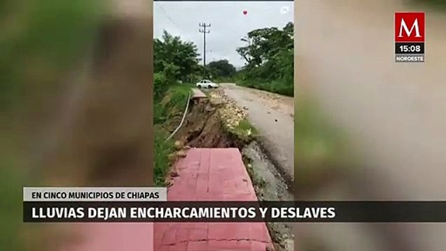 Fuertes lluvias dejan encharcamientos y deslaves en cinco municipios de Chiapas
