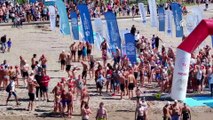 KOCAELİ - (DRON) Açık Su Yüzme Yarışları'nda sporcular İzmit Körfezi'ni yüzerek geçti