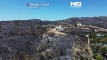 Imagens de drone mostram a devastação causada pelos incêndios em Rhodes
