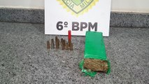 Após denúncia de disparo de arma de fogo, PM encontra cartuchos e tablete de maconha