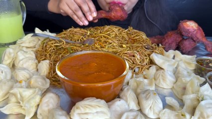 ASMR EATING MOMO,NOODLES,CHICKEN LEGPIECE _FOOD VIDEOS_