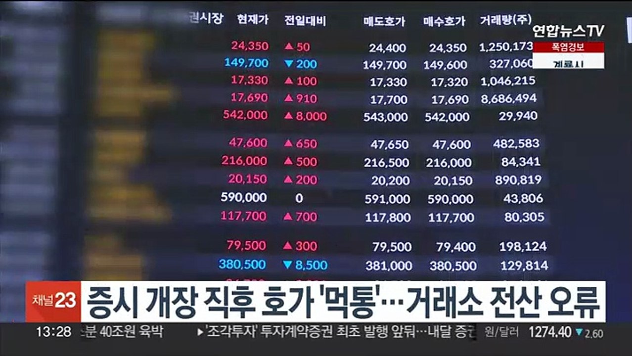 증시 개장 직후 호가 '먹통'…거래소 전산 오류