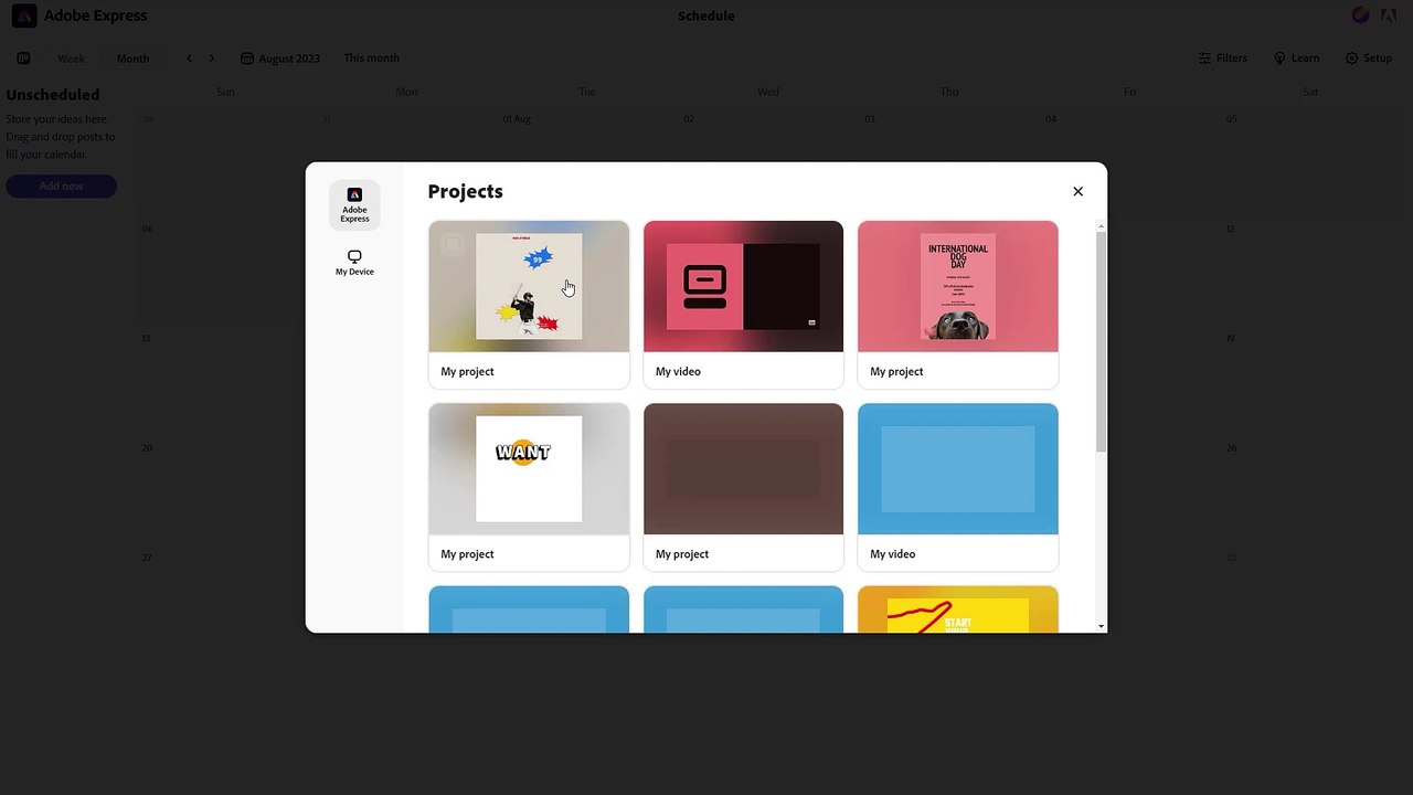 Adobe Express Course Section 76 Schedule Designs