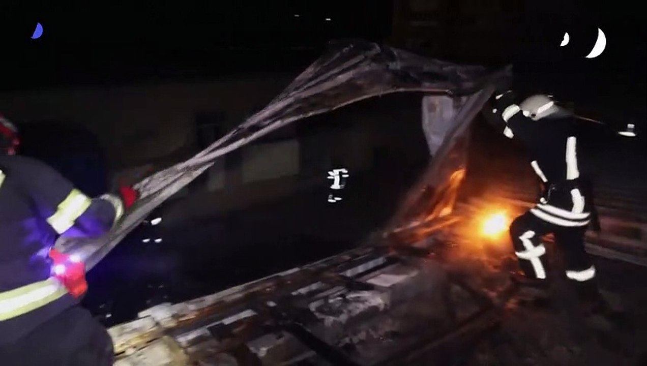 Firefighters battle blaze at Kharkiv warehouse shelled by Russia