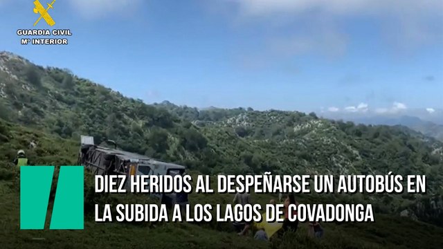 Diez heridos al despeñarse un autobús en la subida a los Lagos de Covadonga