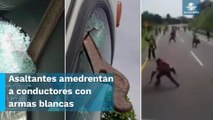 ¿Asaltos masivos? Muestran robos en grupo a camiones en autopista