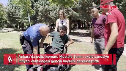 Download Video: Yardımsever polis memuru engelli genci akülü sandalyesine kavuşturdu