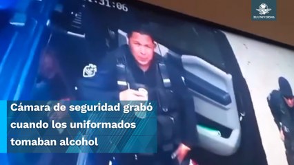 Captan a policías “echando chela” en viernes social